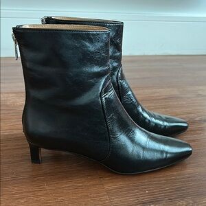 Black Leather Kitten Heel Booties